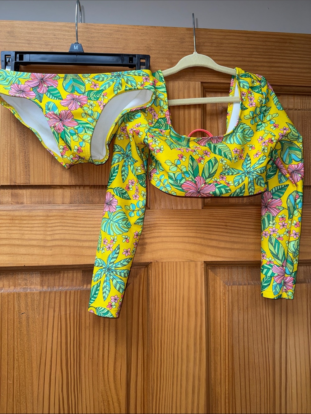 art class Yellow Floral Long-Sleeve Bikini Set with Pink and Green Accents